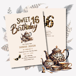 Trendy Sweet 16 Leopard Print Tea Party Einladung