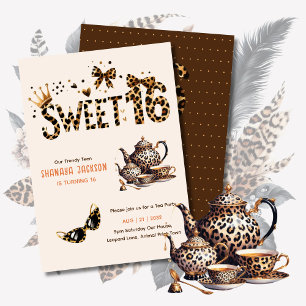 Trendy Sweet 16 Leopard Print Tea Party Einladung