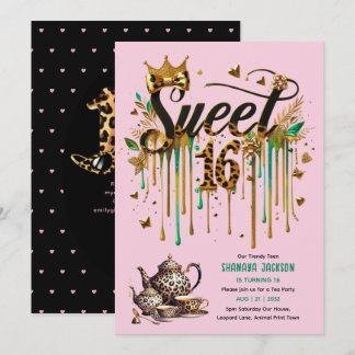 Trendy Sweet 16 Leopard Print Tea Party Einladung