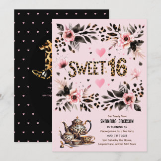 Trendy Sweet 16 Leopard Print Tea Party Einladung