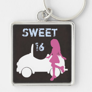 Trendy Sweet 16 Silhouetten Girl and Car Schlüsselanhänger