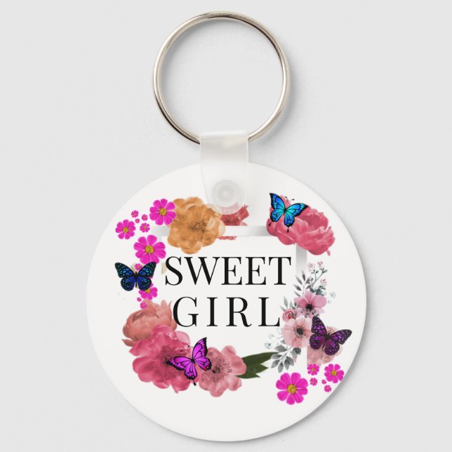 Trendy Sweet Girl Button Schlüsselanhänger (Vorderseite)