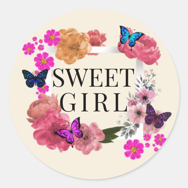 Trendy Sweet Girl Runder Aufkleber (Vorderseite)