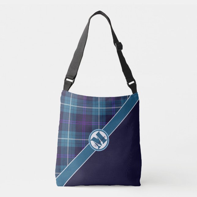 Trendy Tartan Custom Monogram Name Script Bridal Tragetaschen Mit Langen Trägern (Vorderseite)
