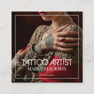 Trendy Tattoo Artist White Typografy Foto Quadratische Visitenkarte