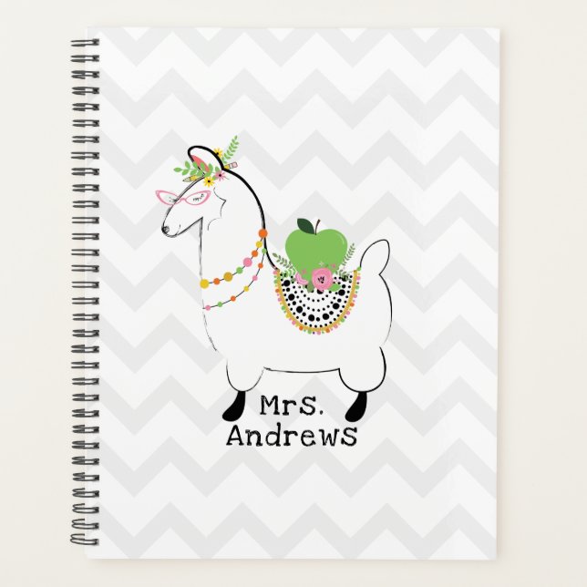 Trendy Teacher Green Apple Llama Floral Planer (Vorderseite)