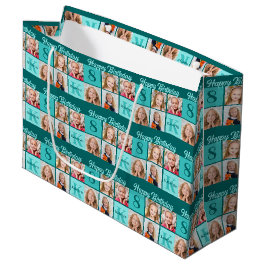 Trendy Teal Birthday Party Custom Photo Collage Große Geschenktüte