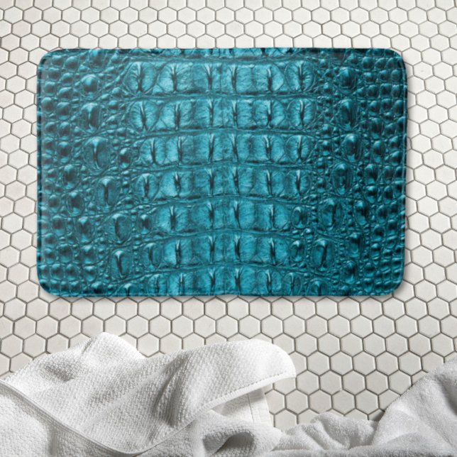 trendy teal turquoise aqua blue alligator print badematte (trendy teal turquoise aqua blue alligator print bath mat)
