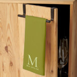 Trendy Template Monogram Name Elegant Olive Green Geschirrtuch<br><div class="desc">Your Custom Text And Color Olive Green Monogram / Monogrammed Name Elegant Modern Chic Kitchen & Dining / Table & Kitchen Linens / Initial Name Personalized Template Kitchen Towel.</div>