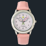 Trendy Tennis Racquet Ball Personalisiert Kids Pin Armbanduhr<br><div class="desc">Trendy Tennis Racquet Ball Personalisiert Kids Pink Watch</div>