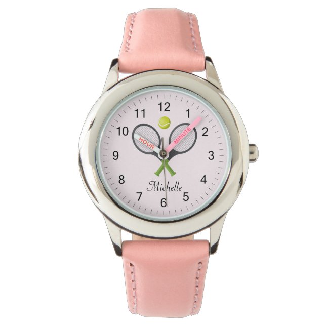 Trendy Tennis Racquet Ball Personalisiert Kids Pin Armbanduhr (Vorderseite)