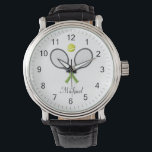 Trendy Tennis Racquet und Ball Personalisiert Armbanduhr<br><div class="desc">Trendy Tennis Racquet und Ball Personalisiert Watch</div>