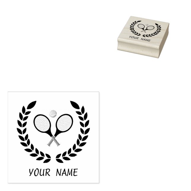 Trendy Tennis Racquet und Ball Personalisiert Gummistempel (Stempel)