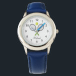 Trendy Tennis Racquet und Ball Personalisiert Kids Armbanduhr<br><div class="desc">Trendy Tennis Racquet und Ball Personalisiert Kids Watch</div>