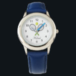 Trendy Tennis Racquet und Ball Personalisiert Kids Armbanduhr<br><div class="desc">Trendy Tennis Racquet und Ball Personalisiert Kids Watch</div>