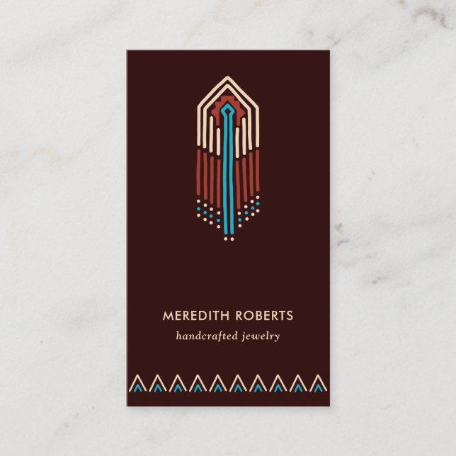 Trendy Terra Cotta Turquoise Tribal Design Visitenkarte (Vorderseite)