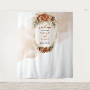 Trendy terracotta burgundy pampas bogen Background Wandteppich