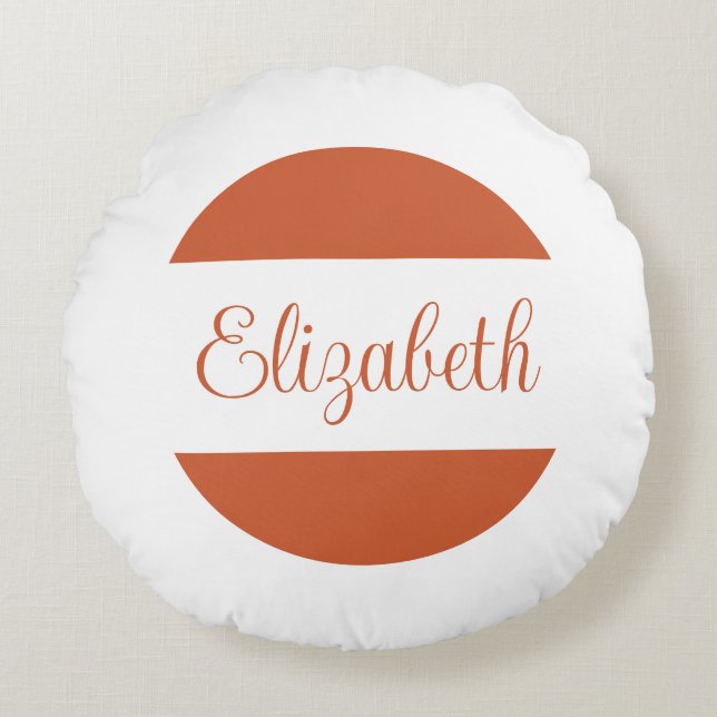 Trendy Terracotta Orange Handgeschriebener Name Rundes Kissen (Vorderseite)