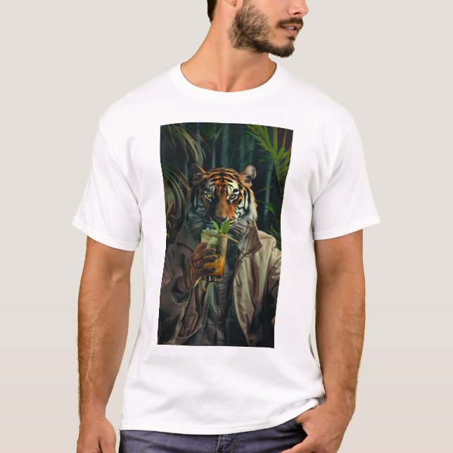 Trendy Tiger Drink Coffee T - Shirt (Vorderseite)