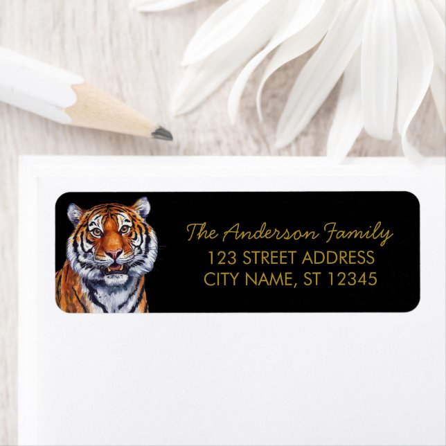 Trendy Tiger Rücksendeadresse Schwarz Gold  (Insitu)