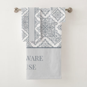 Trendy Tile Printing Grau-White Personalisiert Badhandtuch Set