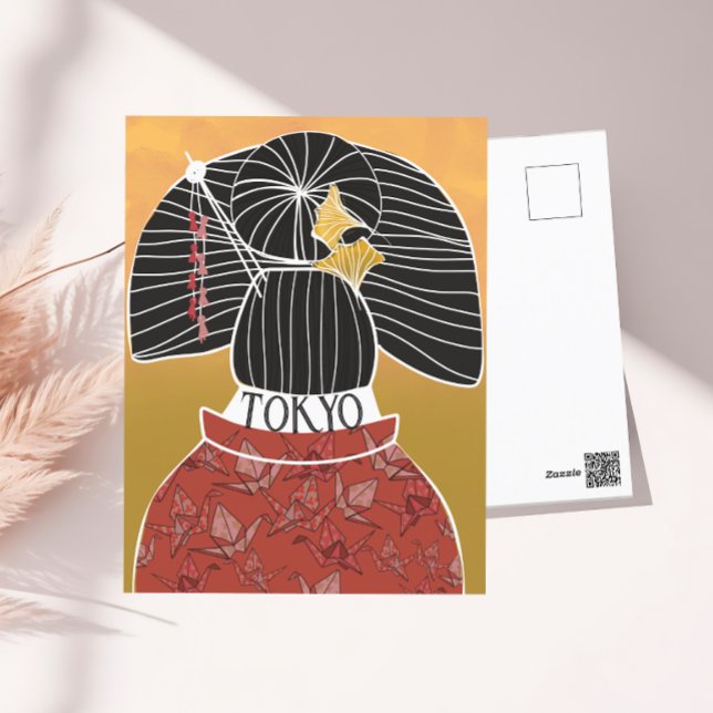 Trendy Tokyo Kimono Yukata Hand Illustriert Postkarte (Von Creator hochgeladen)