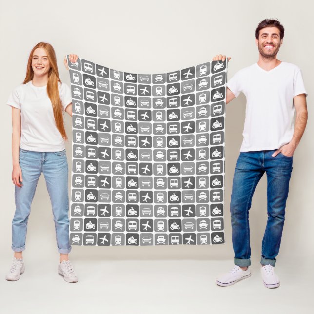 Trendy Travel Icons Schwarz und Weiß Muster Fleecedecke (Beispiel)