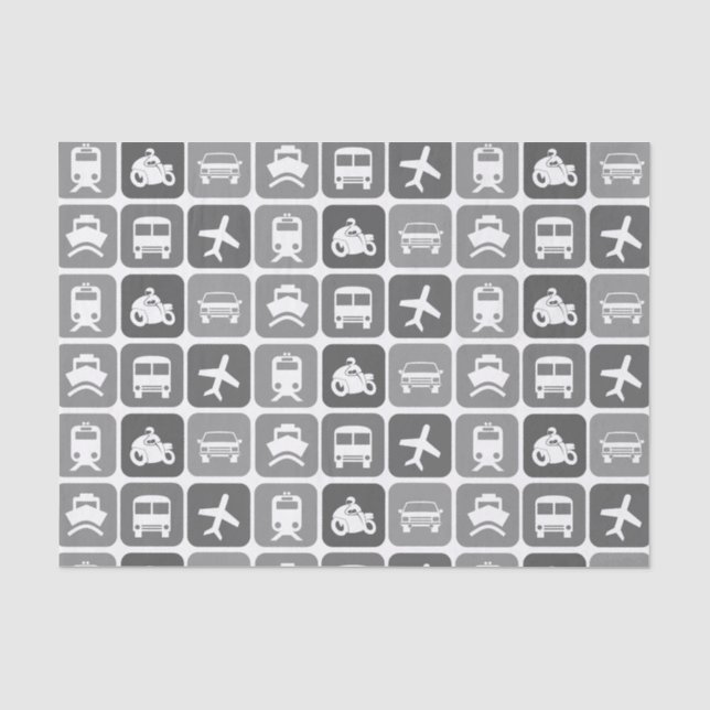 Trendy Travel Icons Schwarz und Weiß Muster Seidenpapier (Vorderseite)