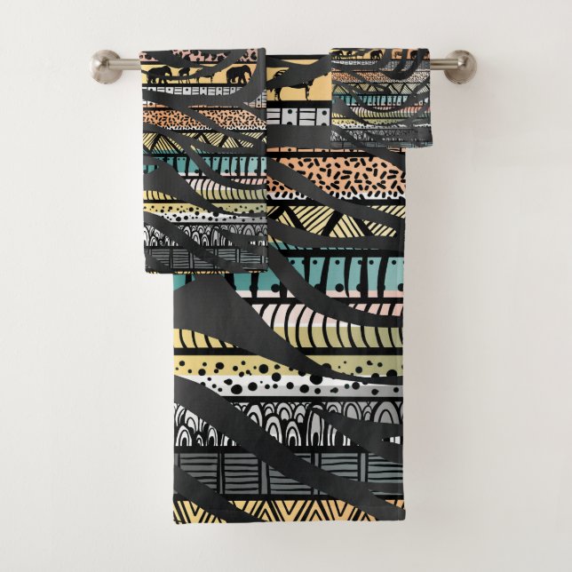 Trendy Tribal African Pattern Zebra Print Badhandtuch Set (Insitu)