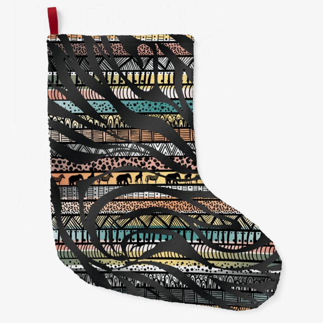 Trendy Tribal African Pattern Zebra Print Großer Weihnachtsstrumpf (Vorderseite)