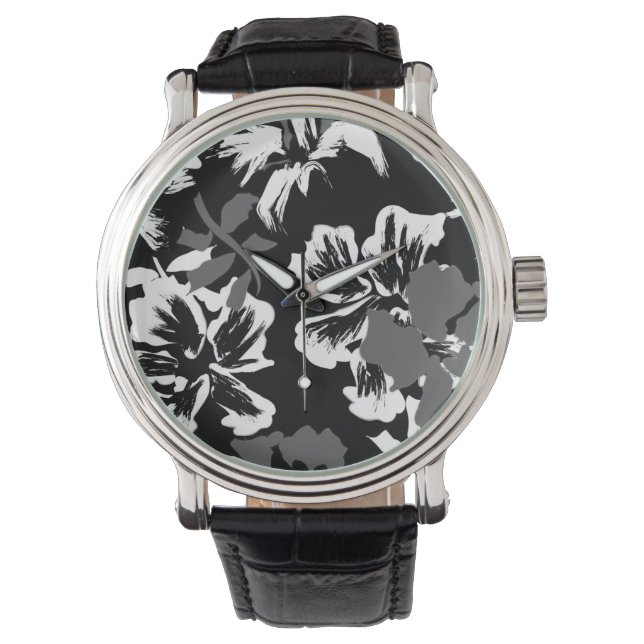 Trendy Tropical Abstract Black Pattern Watch Armbanduhr (Vorderseite)