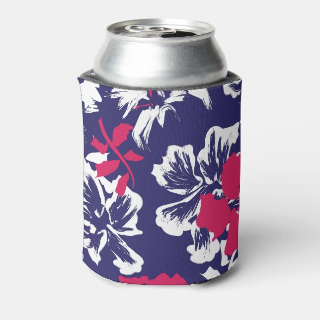 Trendy Tropical Abstract Blue Red Floral Pattern Dosenkühler (Kanne Rückseite)