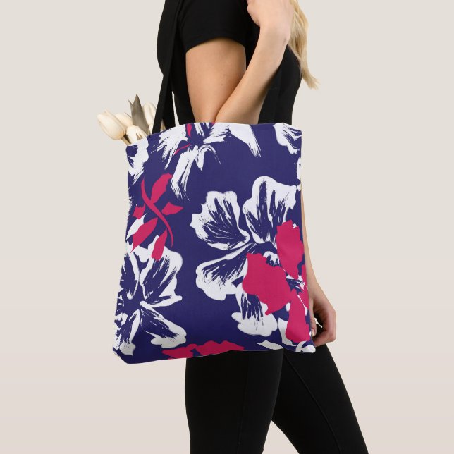 Trendy Tropical Abstract Blue Red Floral Pattern Tasche (Von Nahem)