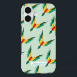 Trendy Tropical Bird Pattern Blau Personalisiert iPhone 16 Hülle<br><div class="desc">Tropische Vögel im geometrischen Stil in wiederholtem Muster stilvolle personalisierte Gehäuse.</div>