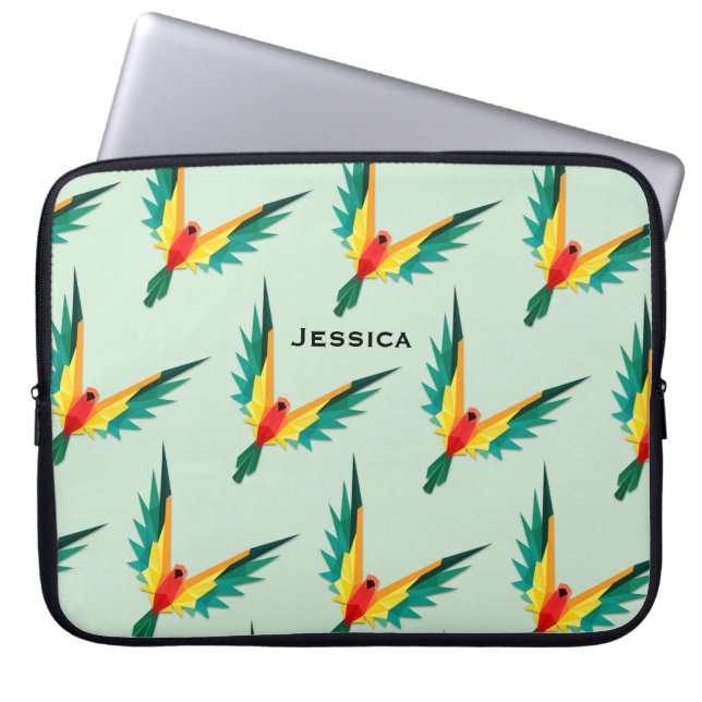 Trendy Tropical Bird Pattern Blau Personalisiert Laptopschutzhülle (Vorderseite)