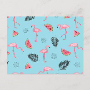 Trendy Tropical Flamingo & Watermelon Muster Postkarte