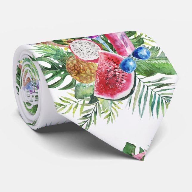 Trendy Tropical Floral Frucht Getränke Monogram Krawatte (Gerollt)