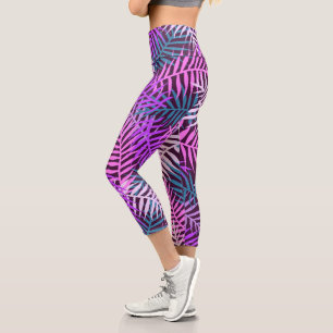 Trendy Tropical Palm Blätter Muster Lila Aquamari Capri Leggings