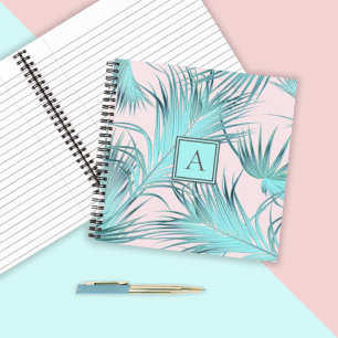 Trendy Tropical Palm Fronds Muster mit Monogram Notizbuch