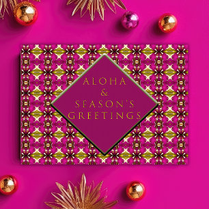 Trendy Tropical Pink und Gold Aloha Weihnachten Postkarte