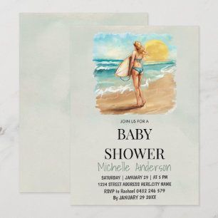 Trendy Tropical Summer surfing Beach Baby Dusche Einladung