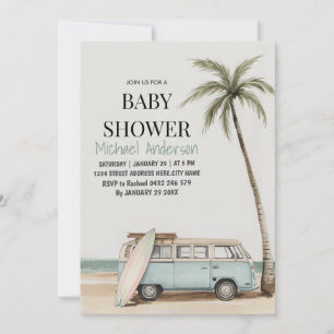 Trendy Tropical Summer surfing Beach Baby Dusche Einladung