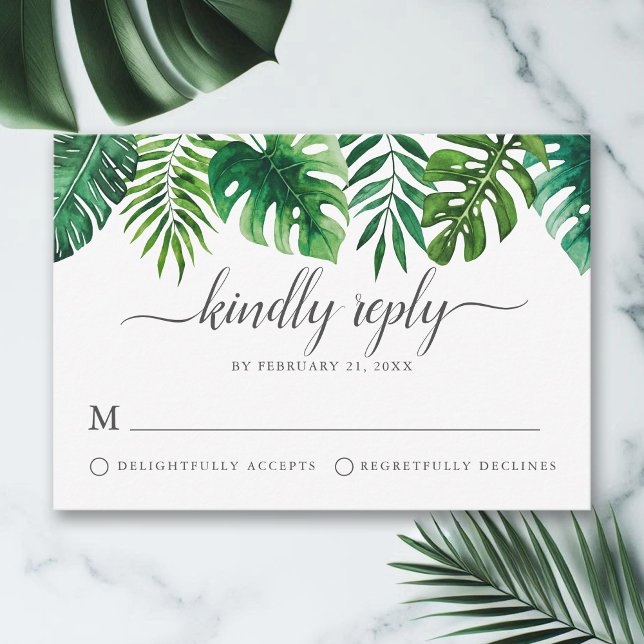 Trendy Tropical Watercolor Botanical RSVP Card Hinweiskarte (Von Creator hochgeladen)