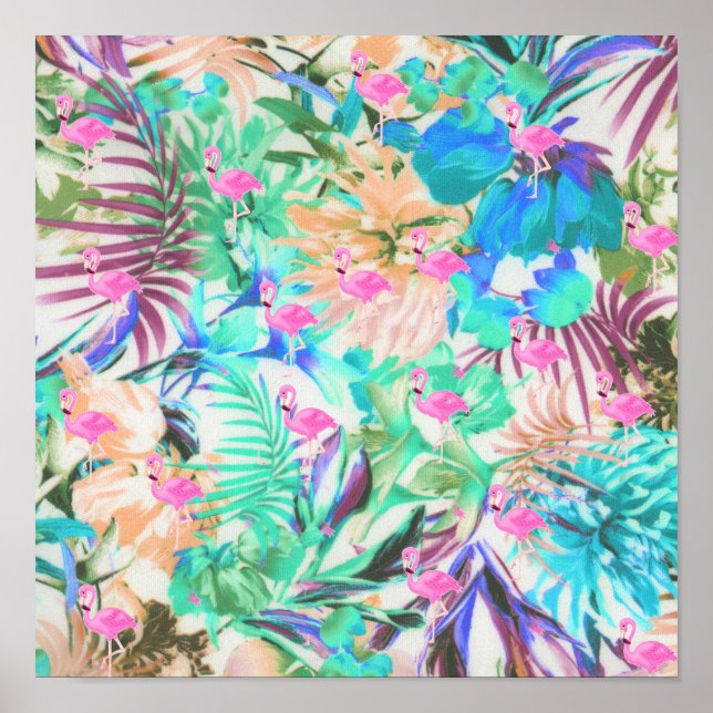 Trendy tropisch aquamarin rosa florale Flamingo Poster (Vorne)