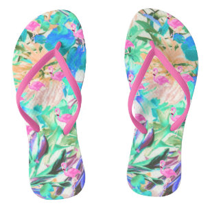 Trendy tropischer aquamariner rosa Blumenflamingo Flip Flops