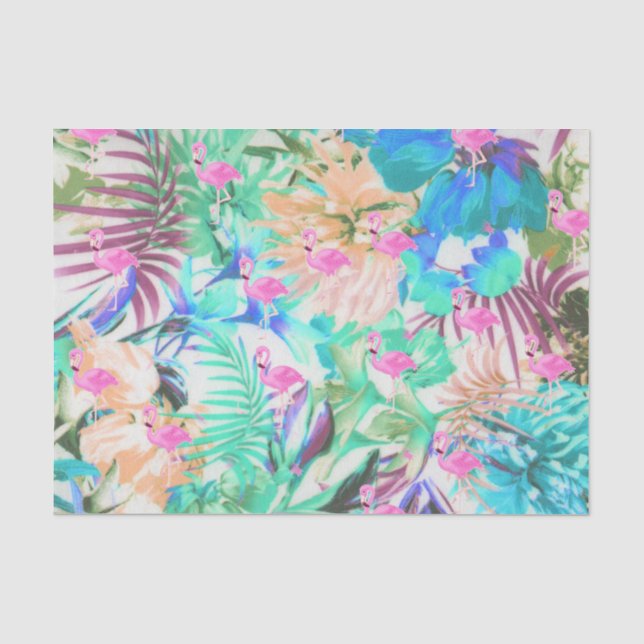 Trendy tropischer aquamariner rosa Blumenflamingo Seidenpapier (Vorderseite)