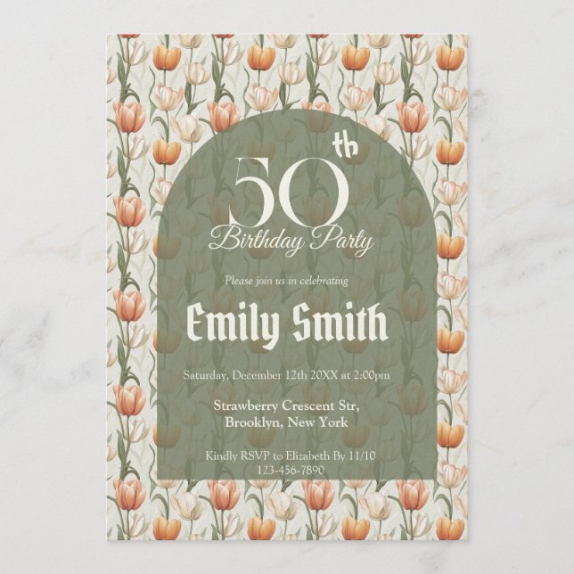 Trendy Tulip Charm 90Th Birthday Einladung (Vorderseite)