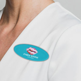 trendy türkis & pink lips kiss Name Tag Namenschild