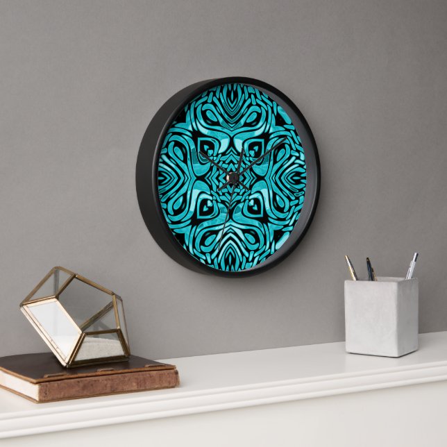 Trendy Turquoise Aquamarin Blue Angesagt Bohemisch Uhr (Büro)