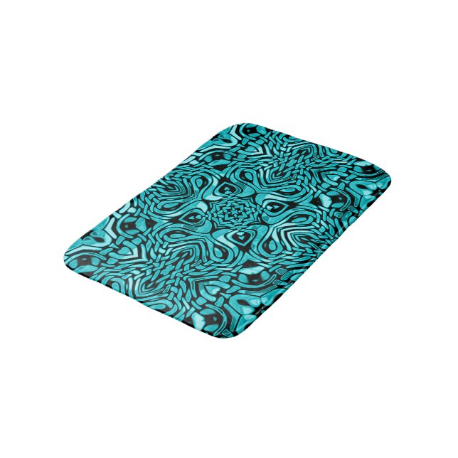 Trendy Turquoise Aquamarin Blue Tribal Art Badematte (Schrägansicht)
